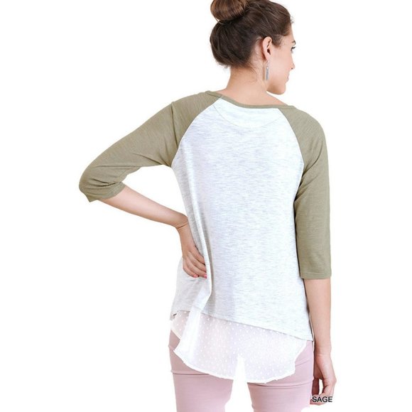 Umgee Boat Neck Raglan Sleeve Top, Sage - Picture 2 of 3